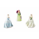 Three porcelain figurines to include Royal Doulton HN1463 'Miss Demure' (hand written in green)