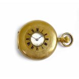 A gold plated keyless wind half hunter pocket watch, 50mm.