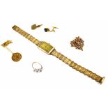 Various items of gold and yellow metal jewellery (mostly af) to include a hallmarked 9ct gold