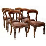 A set of six Victorian mahogany balloon-back dining chairs with leather overstuffed and studded