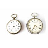 Two silver cased open faced pocket watches,