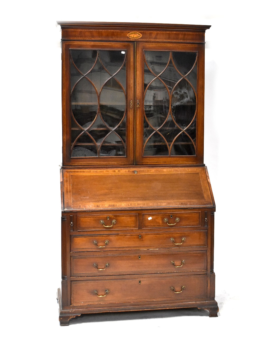 A George III inlaid mahogany bureau bookcase,