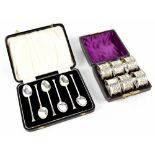 A cased set of George V hallmarked silver coffee spoons with seal-shaped finials, IS Greenberg & Co,