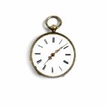 A Continental silver key wind open face pocket watch with engraved detail of a dog to reverse,