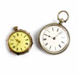 A Continental silver and gilt metal cylinder pocket watch with fancy case and dial,