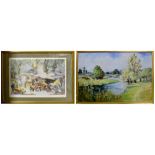 W F GILES; oil, countryscape of flowing river and undulating countryside, signed lower right,