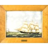 A Wedgwood tile printed with a clipper ship 'Golden West', 17.5 x 23.5cm, framed.