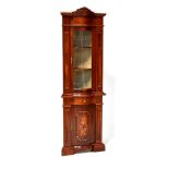 A reproduction cherrywood effect bow-fronted floor standing corner cupboard,