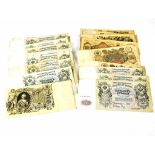 A collection of vintage Russian banknotes to include 100 rubles 1910 notes (x73),