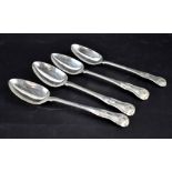 A set of three George III hallmarked silver tablespoons with shell finials, David McDonald,