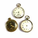 Westclox 'Dax'; a base metal military-style pocket watch with black dial,