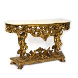 A Rococo-style gilt wood and simulated marble topped console table,