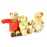 Three vintage teddy bears to include a Dean's Childsplay Baby Safe teddy bear rattle,