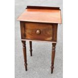 A Victorian mahogany pot cupboard on turned supports, height including gallery back 76cm depth