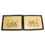 A pair of late 18th century printed silks, each depicting well-dressed children playing in