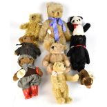 Nine teddy bears including Steiff 'Browny Bär 14', two Laura Grant 'Wellie Bear Gang' bears in