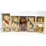 MERRYTHOUGHT; a collection of five boxed teddy bears, including Auld Lang Syne, Thompson bear, Regal