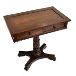 An Indian teak two drawer side table, the rectangular top with two frieze drawers on pedestal
