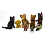 A collection of six plush clockwork animals to include a Schuco dog, also two plush teddy bears (