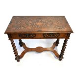 A mid 19th century Dutch walnut and floral marquetry centre table with single frieze drawer on