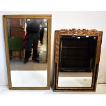 Two gilt framed rectangular bevelled wall mirrors, 130 x 74cm, and 110 x 76cm.