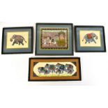 20TH CENTURY MUGHAL SCHOOL; four gouaches comprising raj/emperor in horse-drawn carriage, elephant