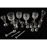 A collection of 19th century and later glassware including rummers with panelled decoration,