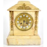A.F. BUCK OF PARIS; a c1900 French Neo Classical-style alabaster eight day mantel clock with gilt