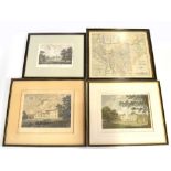 A Saxtons map of Cheshire, 28.5 x 33cm, and three engravings including a view of Tatton Hall, a view