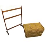 A small wicker trunk, width 58cm, and a simple oak towel rail, width 69cm (2).