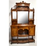 A late Victorian inlaid rosewood mirror back sideboard with two drawer base above twin cupboard