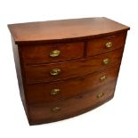 A 19th century mahogany bowfronted chest of two short and three long drawers, height 102cm, length