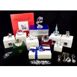 SWAROVSKI; ten pieces of crystal, including 1983 Christmas paperweight, blue love heart, etc, each