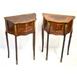 A pair of reproduction French style three drawer side tables, height 69cm.