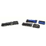 Three kit built OO gauge locomotives and tenders comprising 45124 BR in black livery, 5020 LMS in