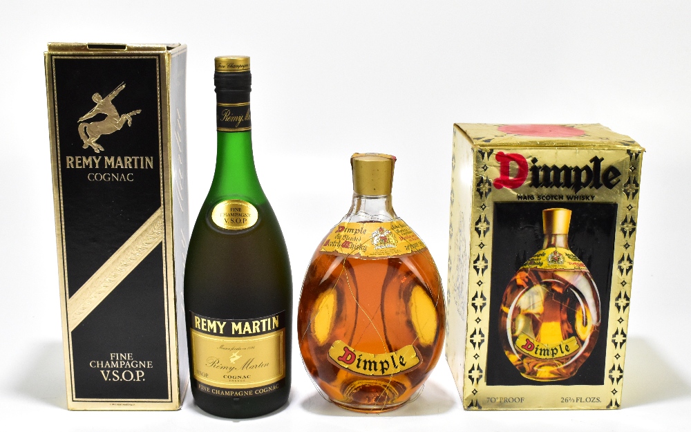 MIXED SPIRITS; a single bottle of Dimple Scotch Whisky, and a bottle of Remy Martin Cognac, each