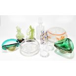 A small collection of assorted glass including two mid century glass bowls, one of triangular