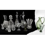 A quantity of glassware including a Powell for Whitefriars pale green tinted style trumpet shaped