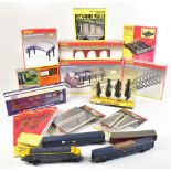 HORNBY; a group of OO gauge scale track architecture and components including boxed station