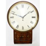 An early 19th century drop dial wall clock with convex glass, the cream enamelled dial set with