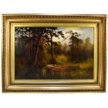 F. WALTERS; oil on canvas, wooded landscape with figures, signed lower left, 45 x 70cm, framed.