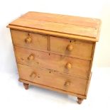 A late Victorian pine chest of two short and two long drawers, on turned feet, width 82cm.Additional