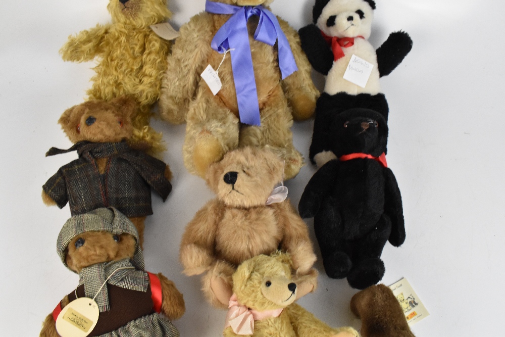 Nine teddy bears including Steiff 'Browny Bär 14', two Laura Grant 'Wellie Bear Gang' bears in - Image 3 of 4
