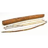 An Australian Aboriginal bushman's bow, length 58cm, and three arrows.Additional InformationWear and