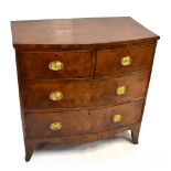 An early 19th century mahogany bowfronted chest of two short and three long drawers, width 90cm,