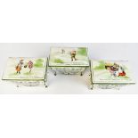 ROYAL DOULTON FOR HUNTLEY & PALMERS; three ceramic nursery rhyme biscuit boxes in the form of chests