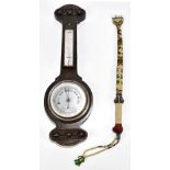 LILLEY & REYNOLDS OF LONDON LTD; an oak cased barometer, height 57cm, together with a beadwork fly