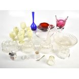 A group of assorted items including a check glass vase with internal decoration, height 22cm, Murano