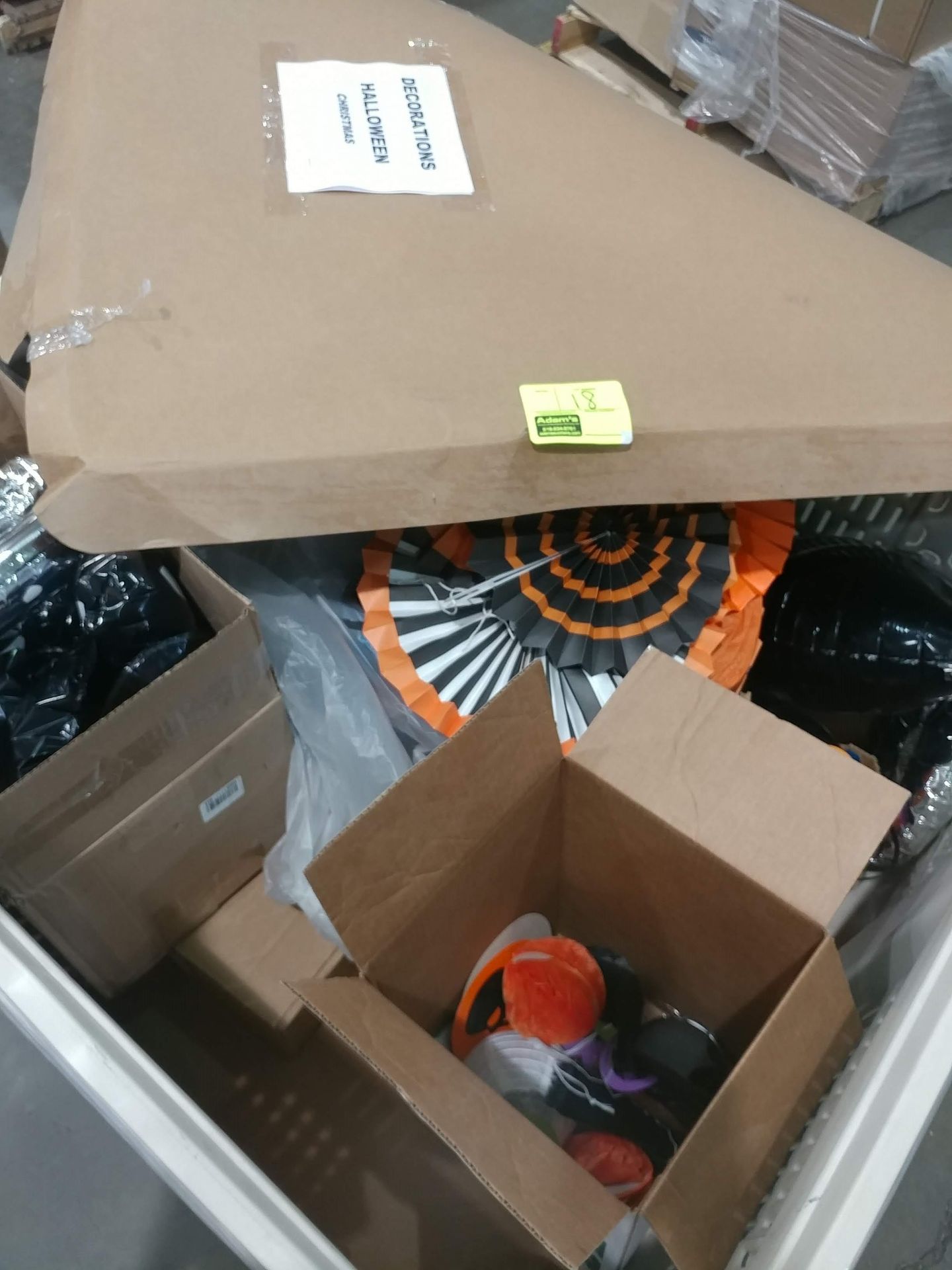 Halloween and Christmas decorations in pallet crate