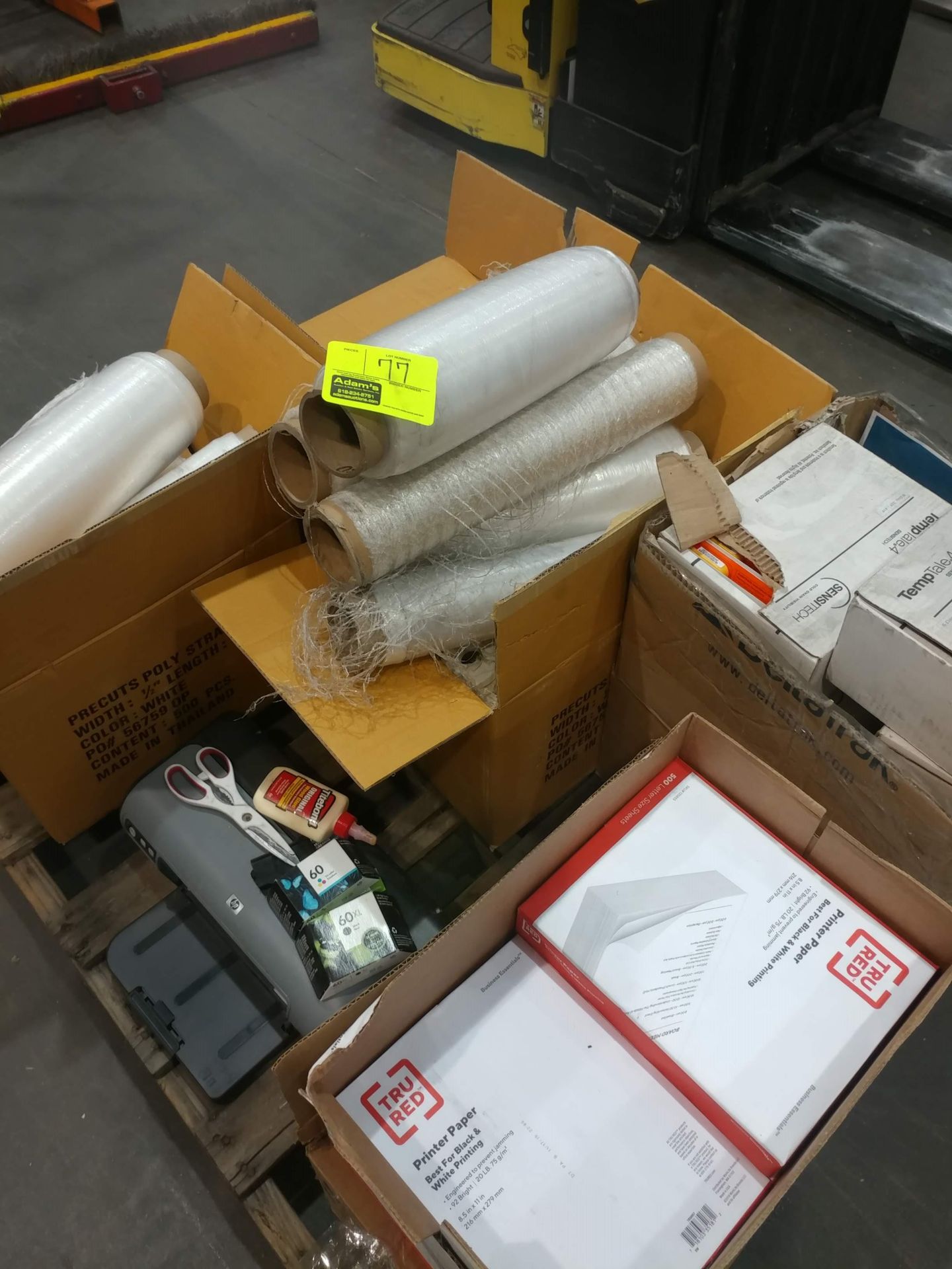 Poly strapping, pallet netting, printer, and ink cartridges